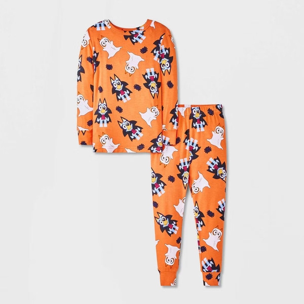 Bluey Kids Unisex Toddler Halloween Pajamas Set Orange Vampire Ghost Print 3T
